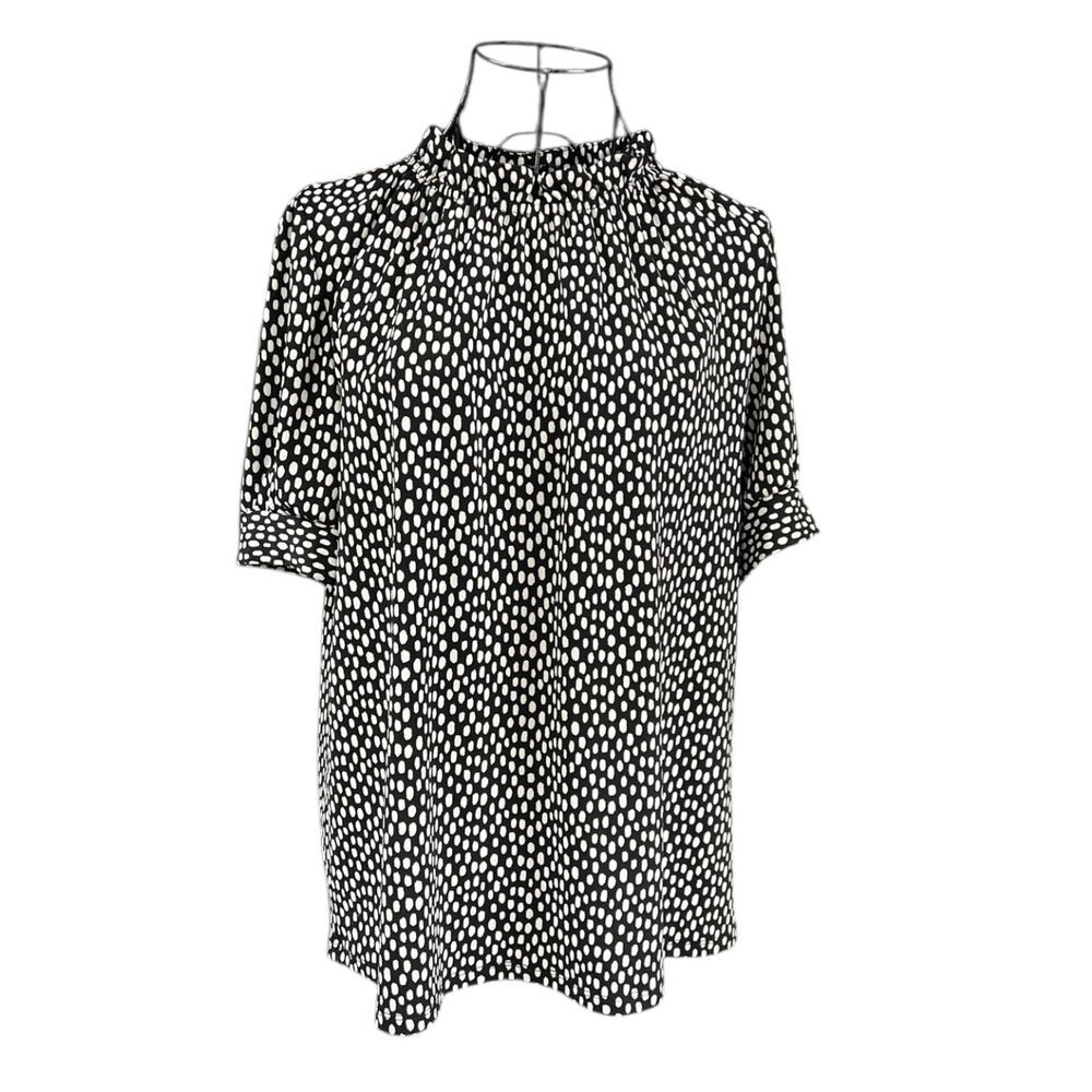 Adrianna‎ Papell Top Black & White Dots Stretch Size Medium